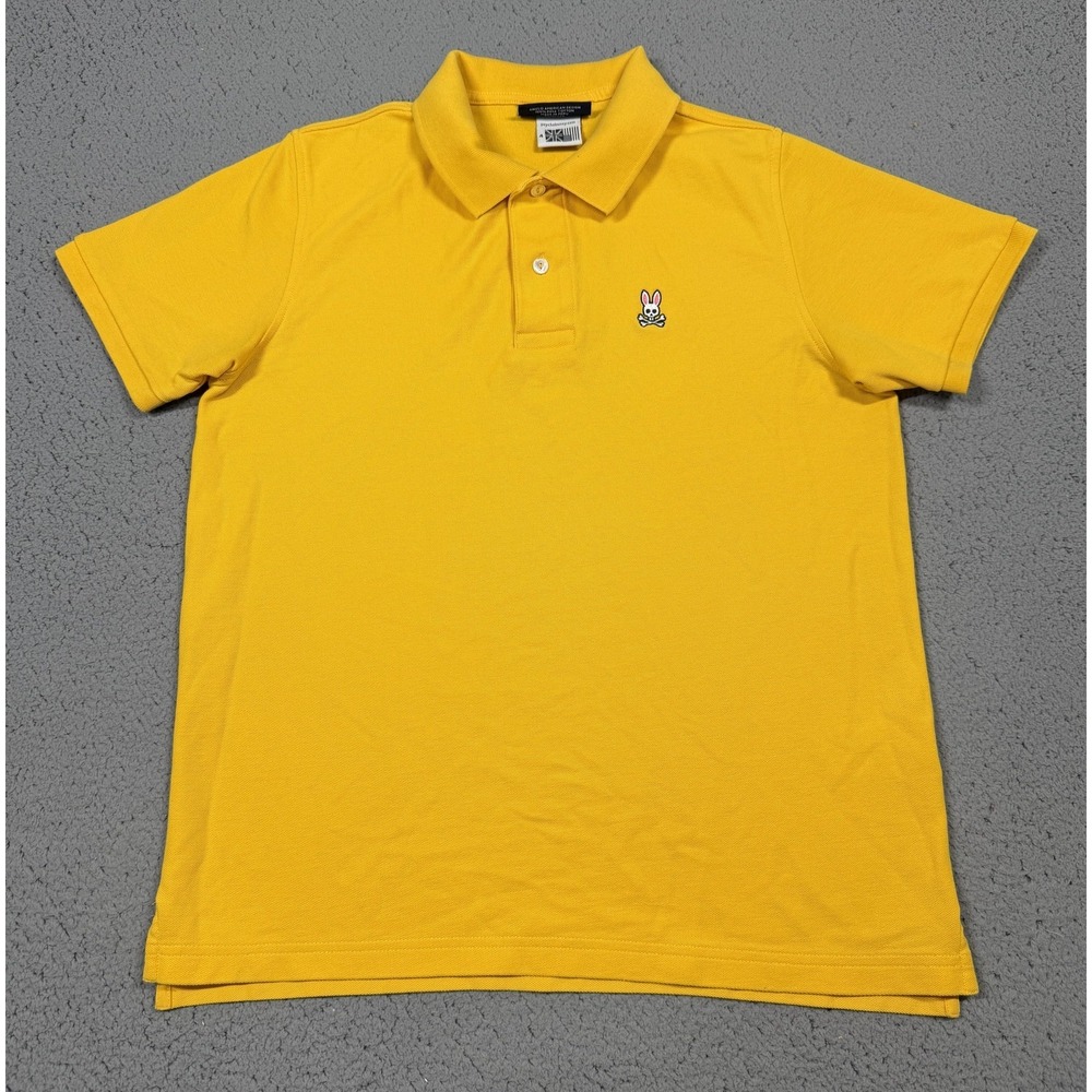 Psycho Bunny‎ Polo Shirt Mens 4 Yellow Pima Cotton Skull Bunny Logo Casual